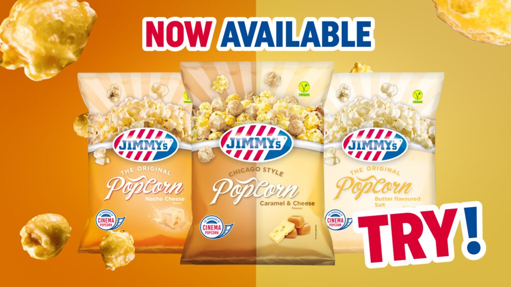 Jimmy's popcorn 3 smaken packshot met tekst still